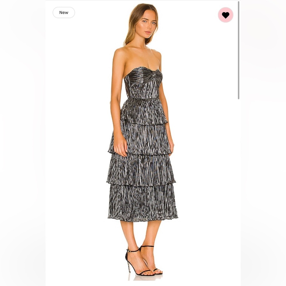 Lovers + Friends Silver Strapless Tiered Sundress
